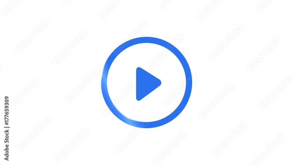 Play Button Animation in blue color with light sweep effect for intro or start scene