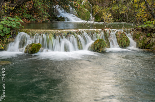 Scenic Plitvice lakes national park in autumn time, Croatia