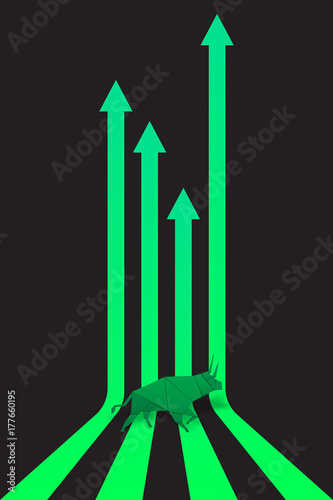 Origami Bull paper art and green arrow