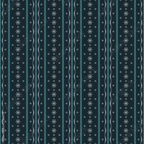 Seamless pattern of vertical wavy lines and snowflakes