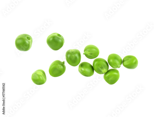 Murais de parede Fresh green peas on a white background, top view