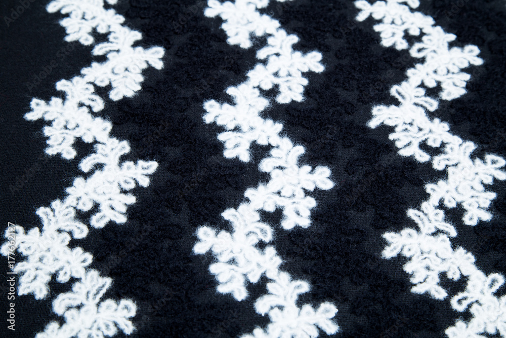black-and-white warm fleecy fabric with a white pattern on a black background black-and-white warm fleecy fabric with a white pattern on a black background