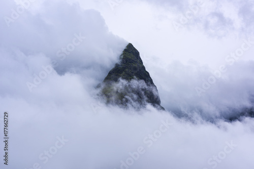 The peak of Fancipan mountain hidding in the mist, SAPA, Vietnam.