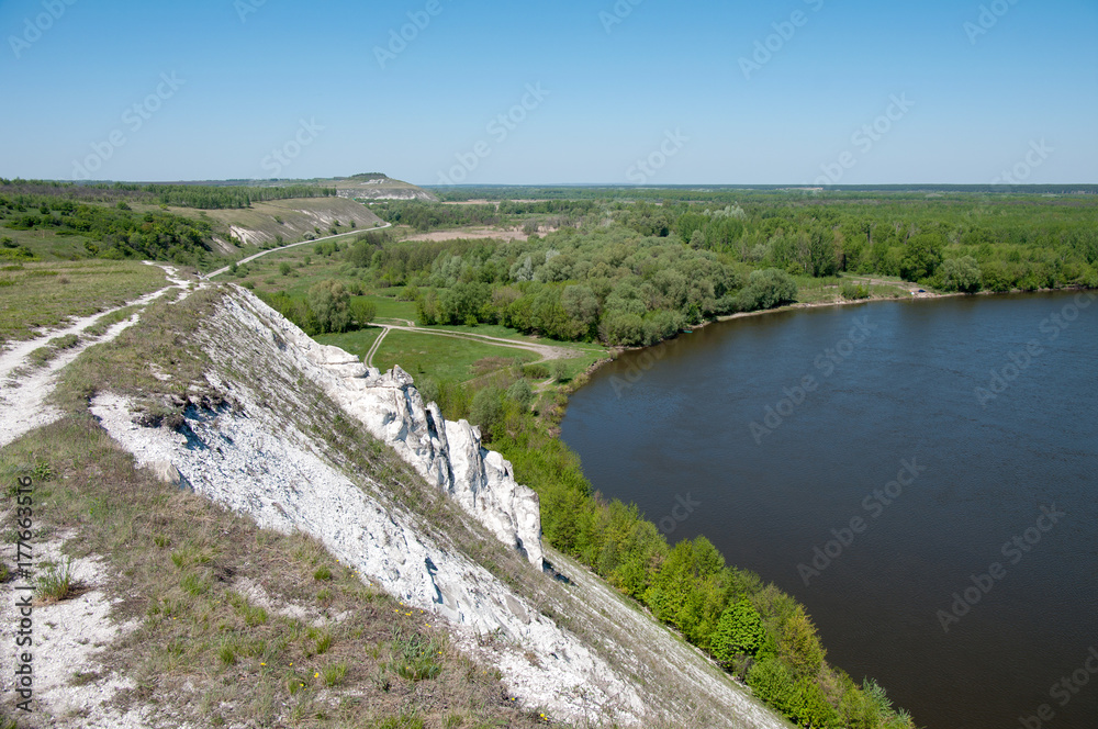 The view of the Don river from the worship cross of the Belogorsky monastery, Kirpichi khutor (farm), Podgorensky district, Voronezh region, Russian Federation