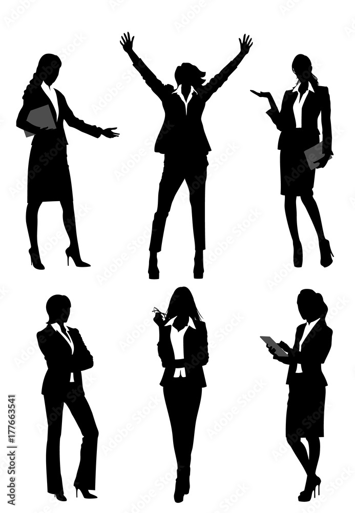 Six silhouettes businesswomen
