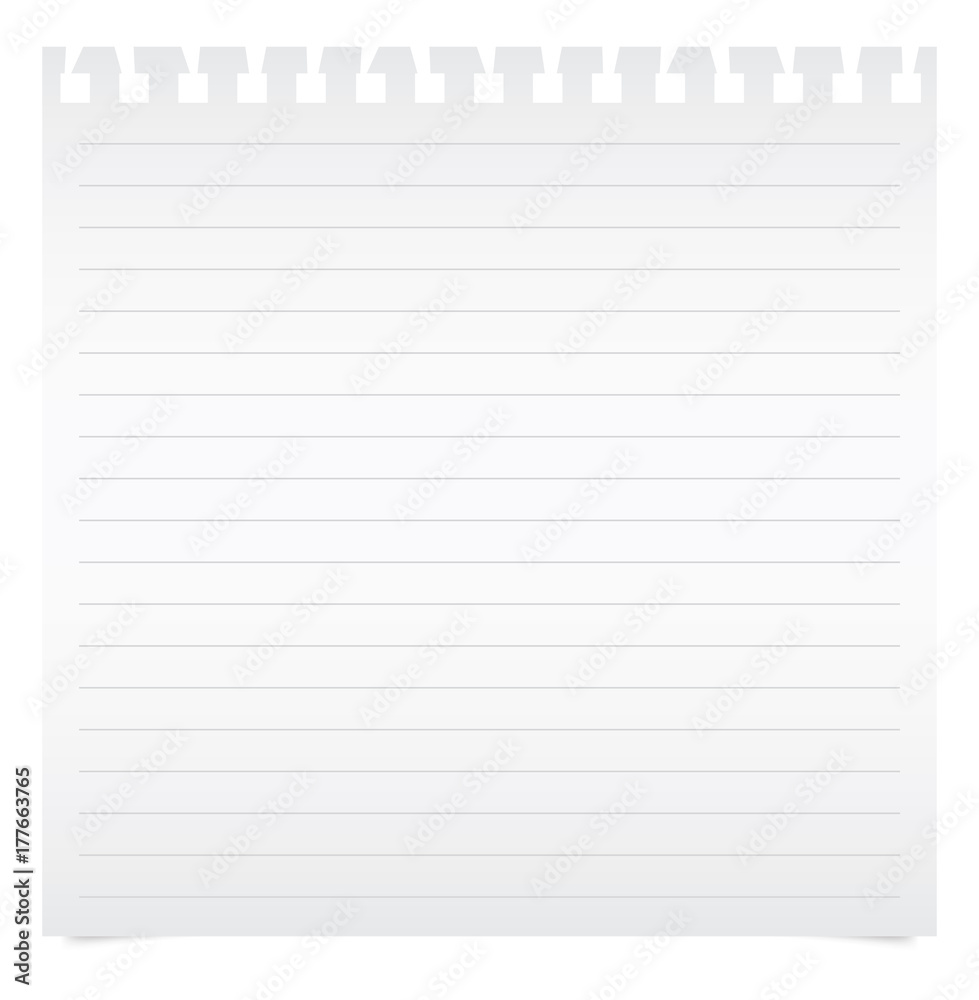 Sheet of notebook paper on a white background - Stock image Sheet of notebook paper on a white background - Stock image