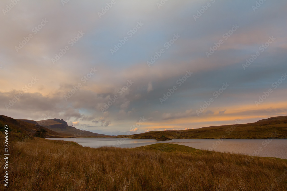 Mount landscape with river - view of highland in Scotland, autumn