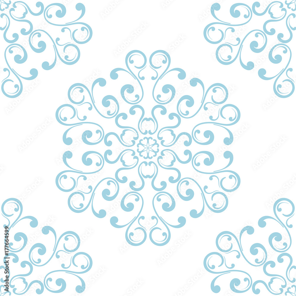 Blue floral seamless pattern on white background