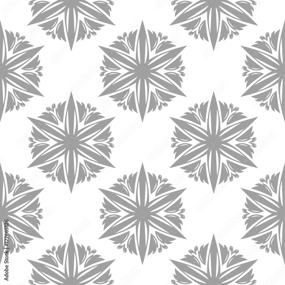 Gray floral seamless pattern on white background