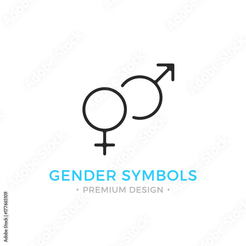 Gender symbols line icon. Masculine and feminine gender symbols. Black vector icon