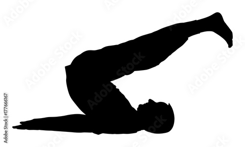 Man exercises yoga, Yoga pose vector silhouette illustration isolated on white background. 