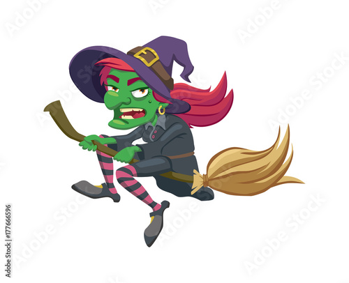 witch flies on her broom. vector illustration