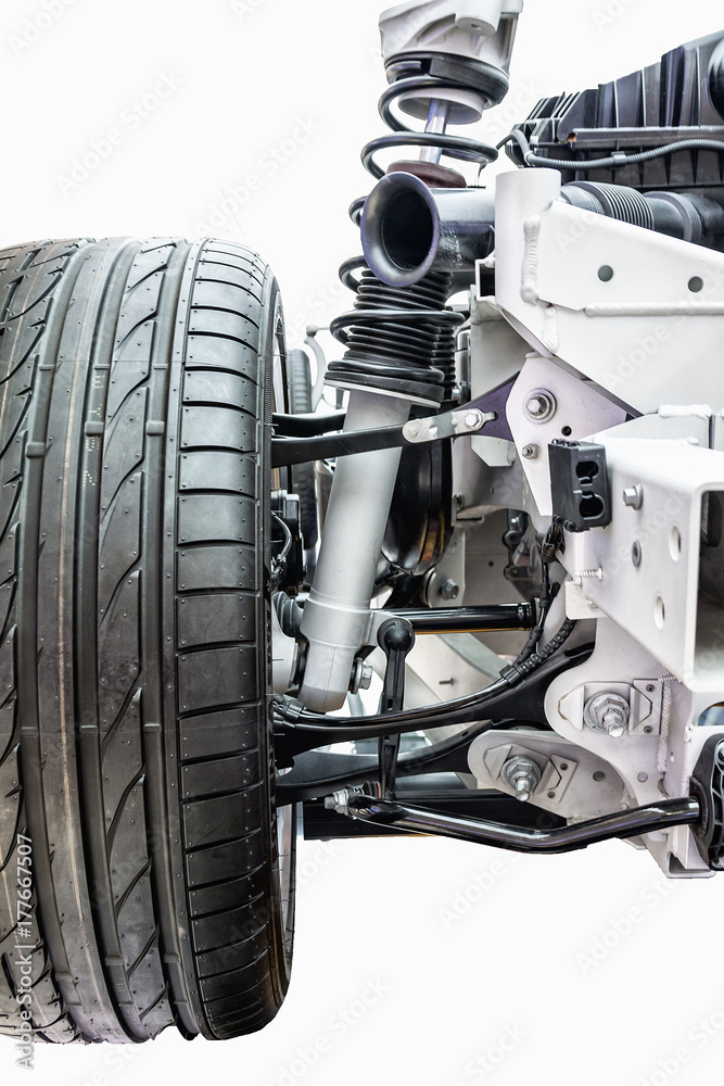 Fototapeta premium Suspension of a modern car on a white background