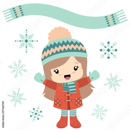 little girl in wintertime with snowflakes