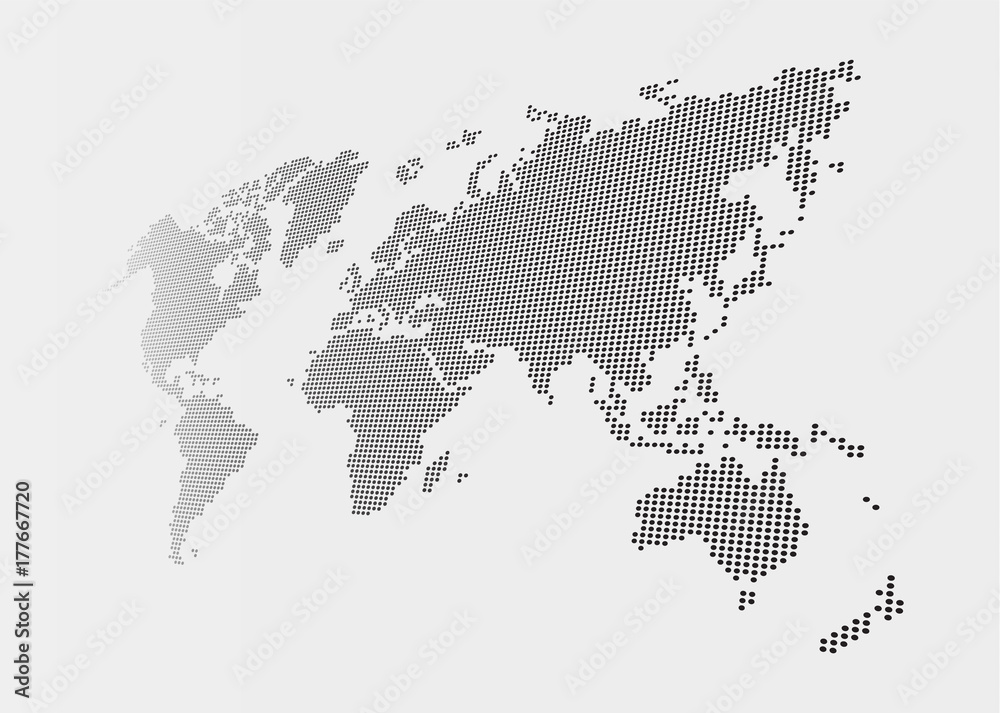 Obraz premium Distorted and dotted style world map on gray background