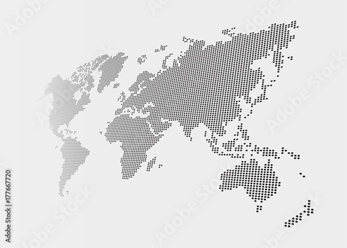 Distorted and dotted style world map on gray background