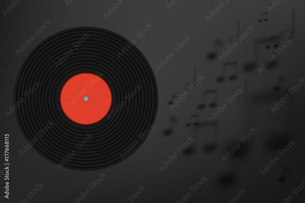 Vinyl disc with music note background Vinyl disc with music note background