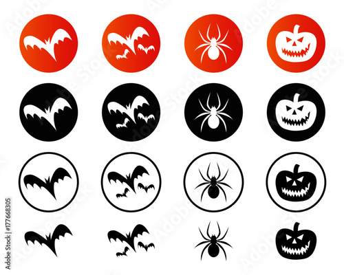 Icone di Halloween con pipistrelli, ragni, zucche