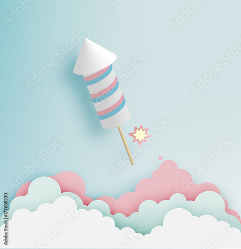Rocket firework with pastel tone backgroud
