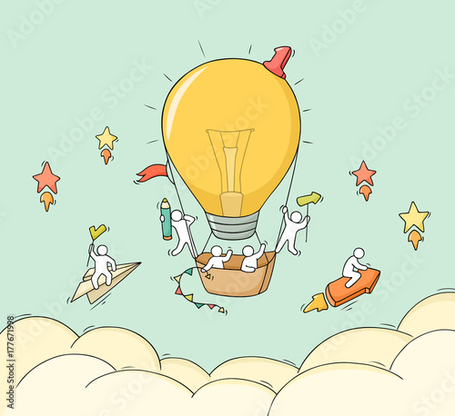  miniature scene of workers with air balloon