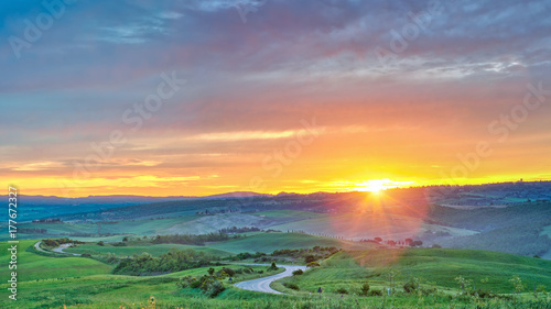 Beautiful Tuscany landscape at sunrise, Italy