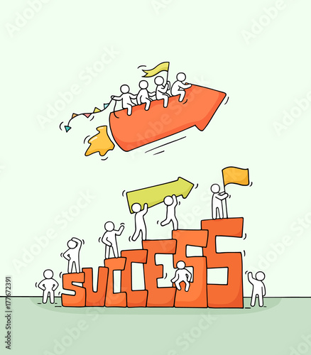 little people with arrow, word Success.