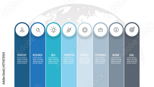 Business infographics. Presentation with 8 columns, options. Vector template.