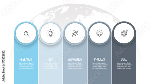 Business infographics. Presentation with 5 columns, options. Vector template.