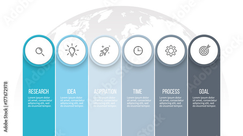 Business infographics. Presentation with 6 columns, options. Vector template.