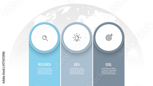 Business infographics. Presentation with 3 columns, options. Vector template.