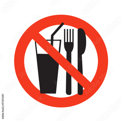 no eating and drinking sign ban on food forbidden black in red circle isolated on white background vector illustration