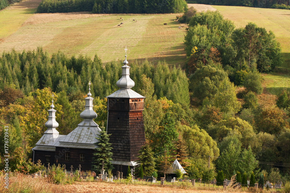 historic wooden church in Leszczyny