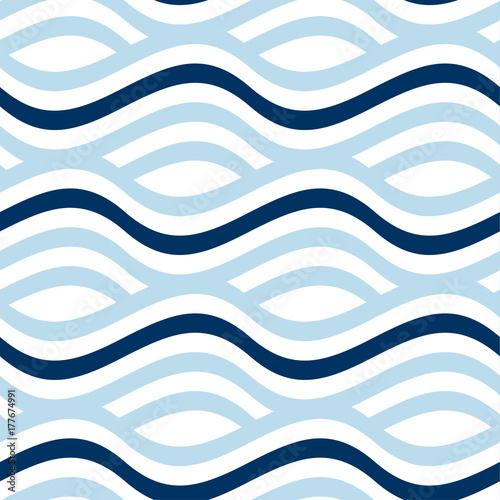 simple seamless pattern with wave blue stripes. naive geometry line motif