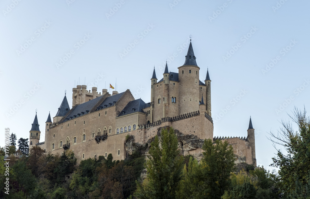 Segovia, Spain - October 14, 2017: Castle of Segovia situated on a hill