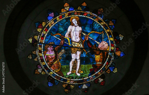 Stained Glass of St Sebastian in Bologna photo