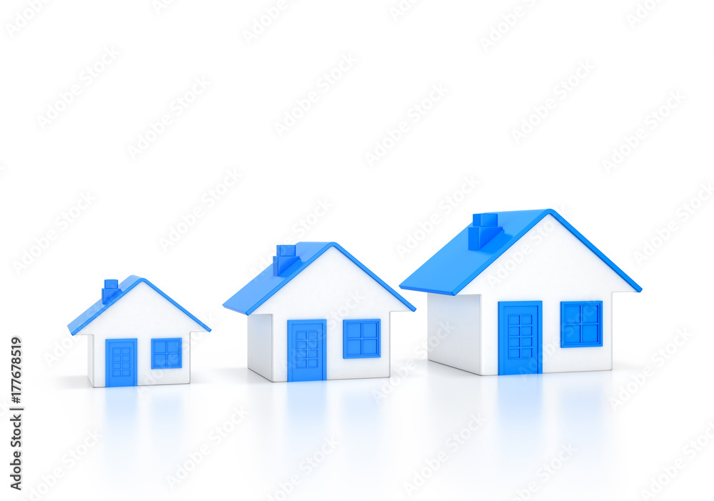 Three houses on a white background. 3D illustration Three houses on a white background. 3D illustration