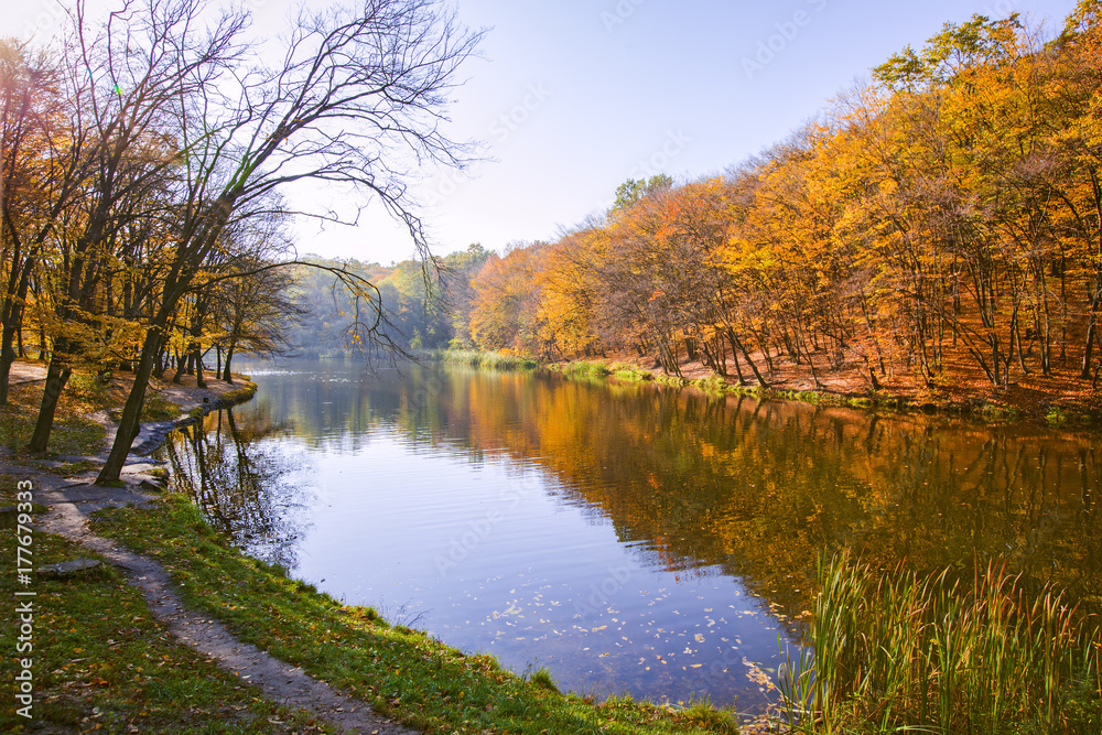 Autumn Landscape. Park in Autumn. The bright colors of autumn in the park by the lake. Autumn Landscape. Park in Autumn. The bright colors of autumn in the park by the lake.