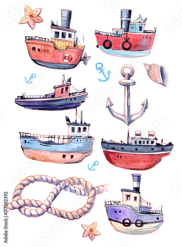 Set of cartoon boat.