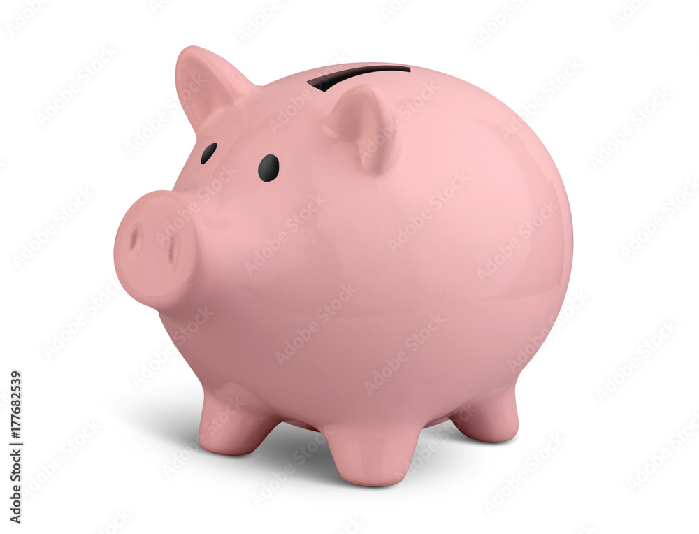 Pink piggy bank isolated on white, clipping path