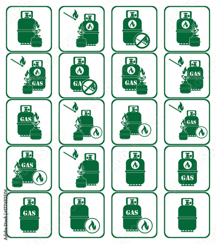 Set of camping stove and gas bottle icons