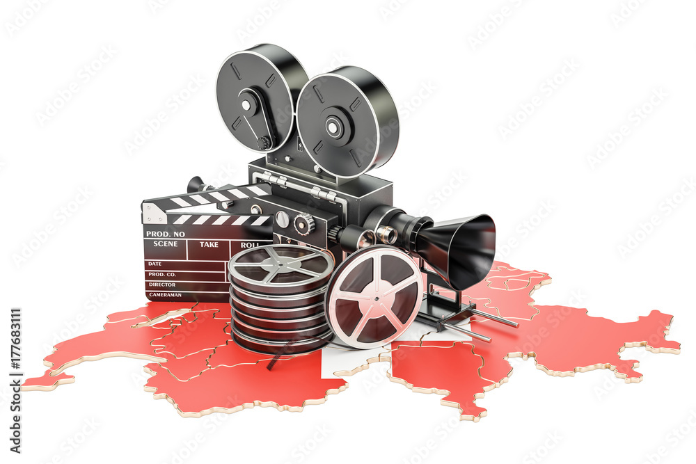 Fototapeta premium Swiss cinematography, film industry concept. 3D rendering