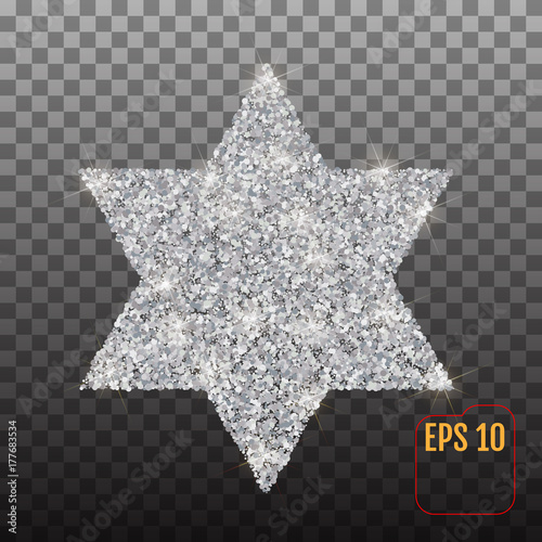 Star of David silver symbol on a transparent background