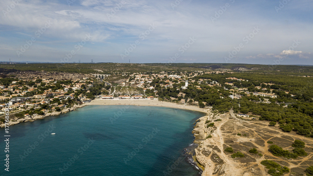 Aerial view of Verdon Beach on the Blue coast in the south of France