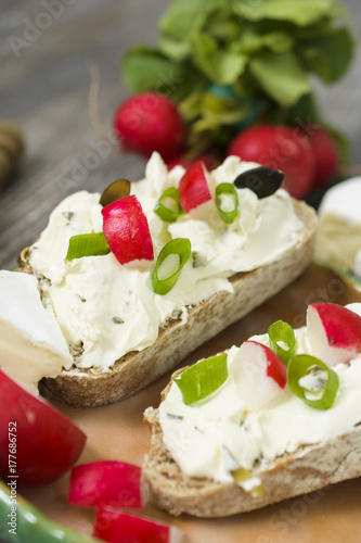 cream cheese for bread  high quality healthy breakfast on the old rustic table
