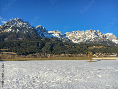 Beautiful mountain range (Kaiser Mountains) at Wilder Kaiser region in Tyrol, Austria photo