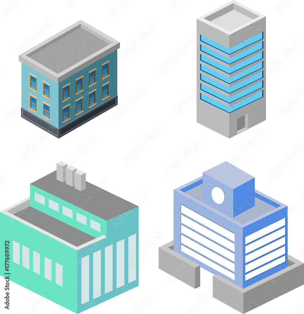 Set of simple isometric houses Set of simple isometric houses
