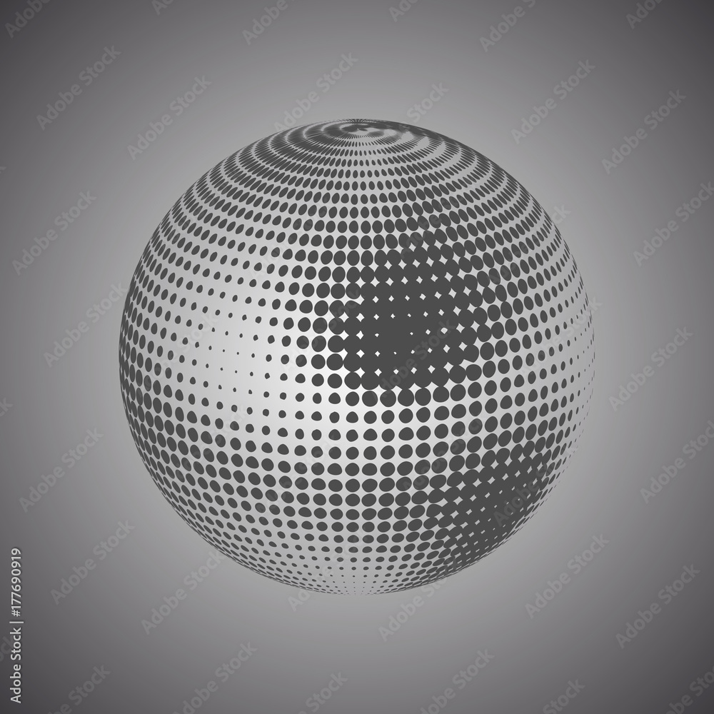 Abstract globe dotted sphere, 3d halftone effect vector background. Black and white vector illustration. Abstract globe dotted sphere, 3d halftone effect vector background. Black and white vector illustration.