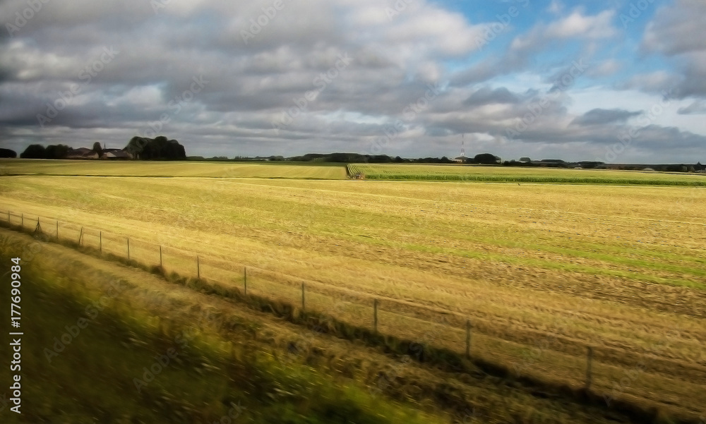Belgian Landscape Passes By Through Train Window Belgian Landscape Passes By Through Train Window
