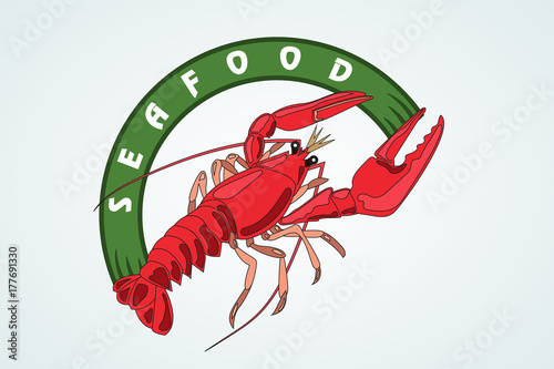 crayfish. seafood. a logo is an emblem.
