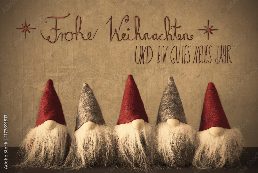 Gnomes, Calligraphy Frohe Weihnachten Means Merry Christmas Stock-Foto |  Adobe Stock